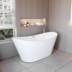 Freistehende, ovale AICA Badewanne (150x72cm) aus Acryl mit Überlauf im modernen Badezimmer.