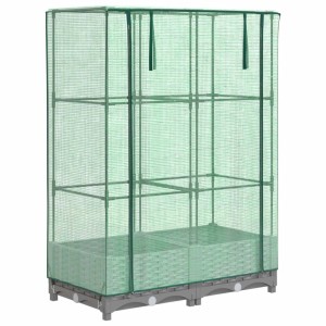 Hellgraues Rattan-Hochbeet mit Gewächshaus-Aufsatz (80x40x123cm) für Garten oder Balkon.