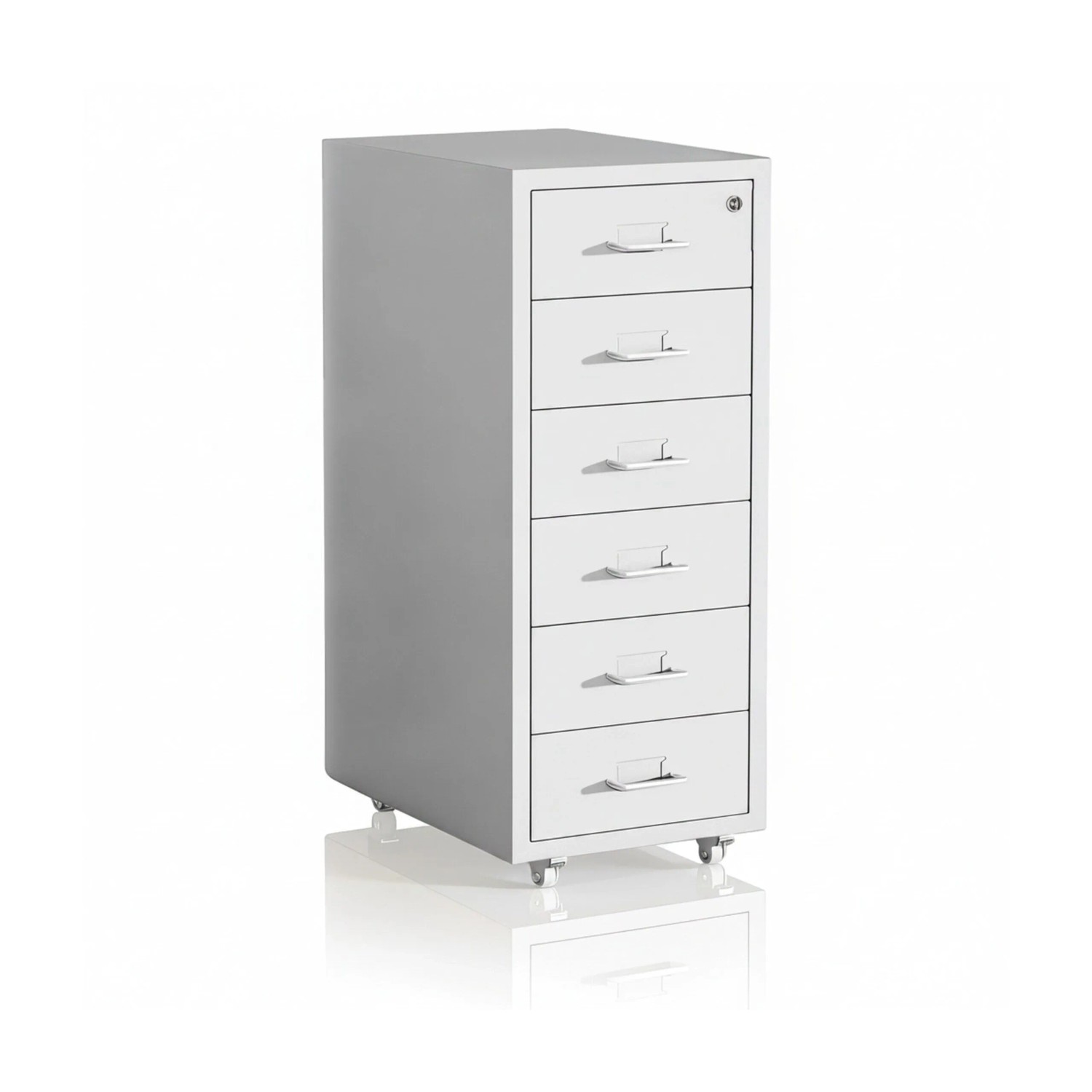 Relaxdays Rollcontainer Stahl Weiß Abschließbar mit 6 Schubladen 69 cm x 28 cm x 41 cm 10,6 kg