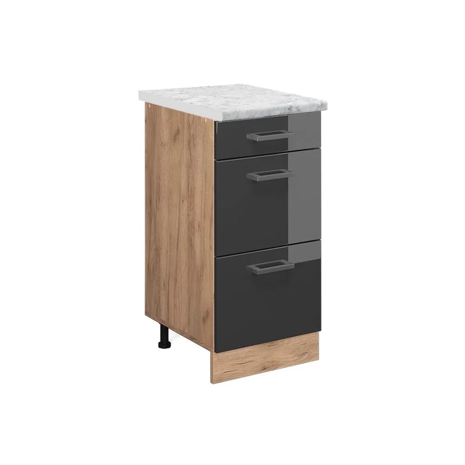 Vicco Küchenunterschrank R-Line Schubladenschrank für die Küche Anthrazit Hochglanz 40 cm AP Marmor mit Goldkraft Eiche Korpus Opt 2