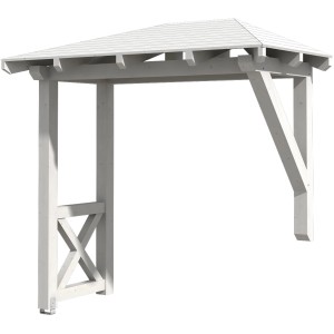 Weißes Skan Holz Haustürvordach Wismar 3, 258x126 cm, aus lasiertem Fichtenholz.
