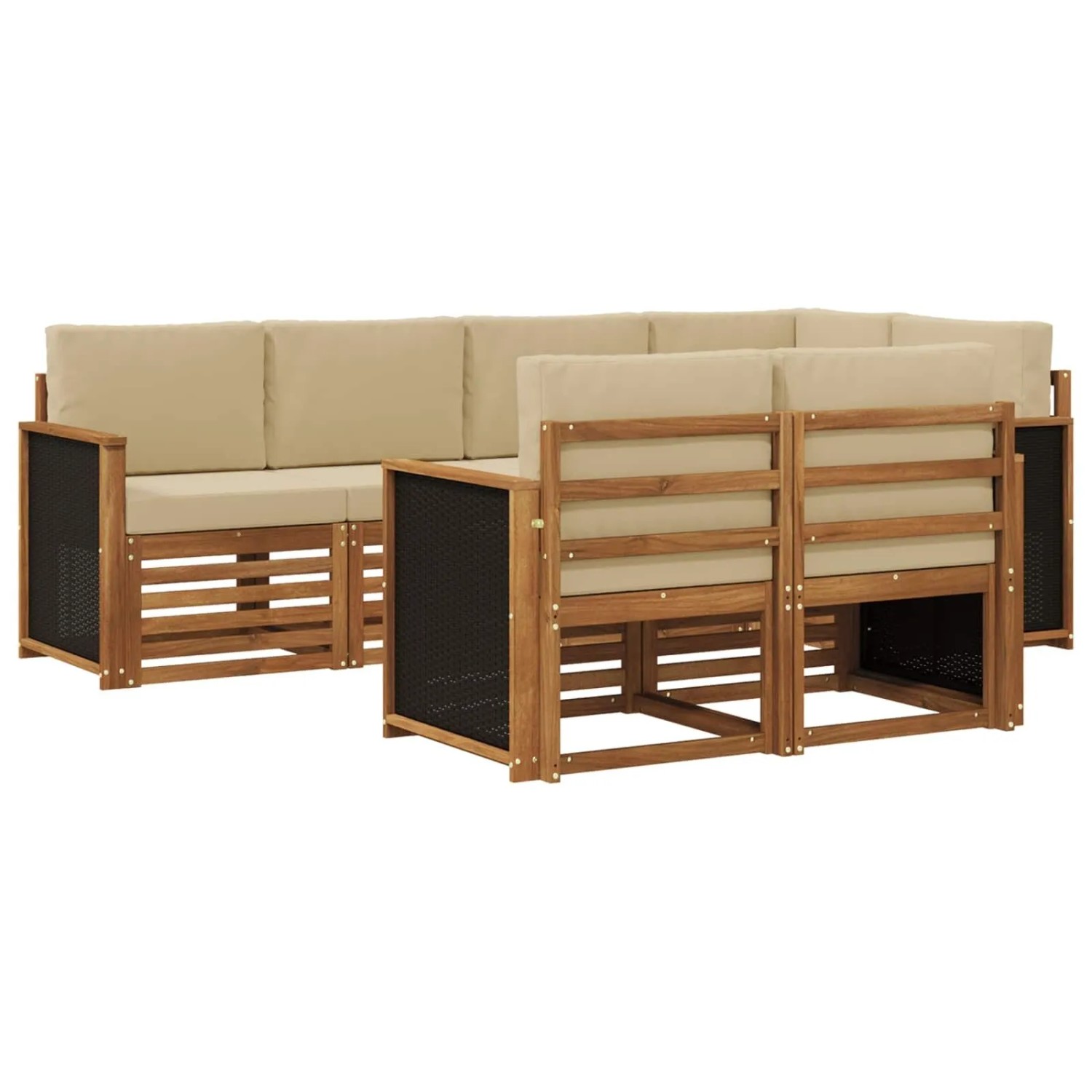 vidaXL Ecksofa Set 6 Stk Natur Massives Akazienholz und Polyester 3384464