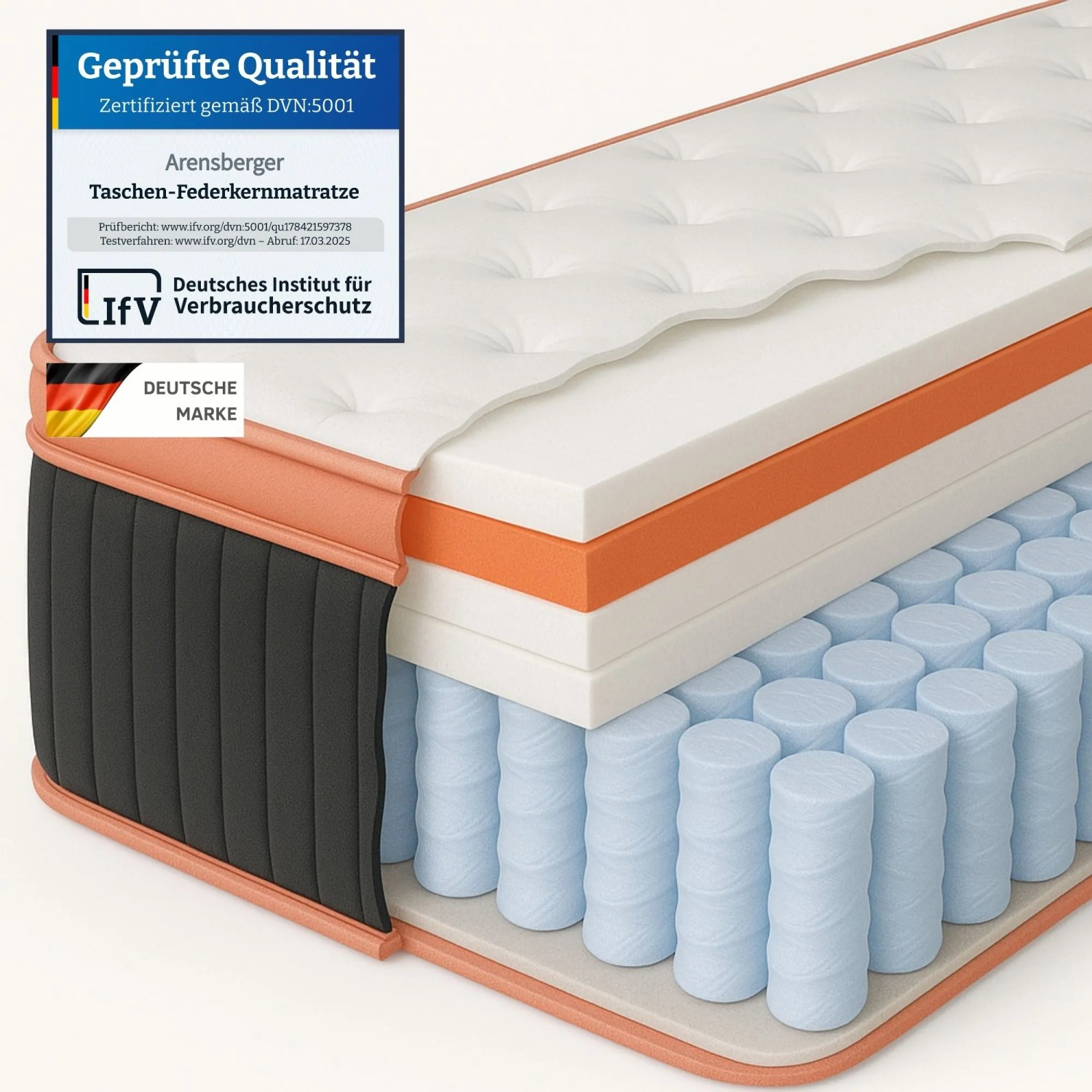 Arensberger Taschenfederkern Matratze Kupfer 90x200cm günstig online kaufen