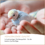 Kleiner, hellblauer Vogel in Händen. Supravit Vogelgrit, hochwertiges Ergänzungsfutter für Vögel.
