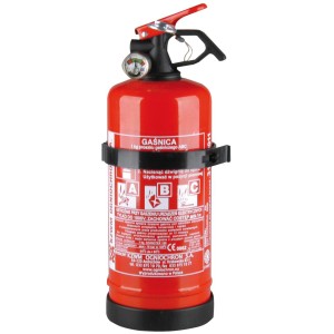 Roter 1 kg Feuerlöscher DIN EN3-7 mit Manometer und Halterung für Auto, Werkstatt und Garten.