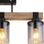 Globo Deckenleuchte mit 3 Rauchglas-Lampen, schwarz matt und Holzoptik.
