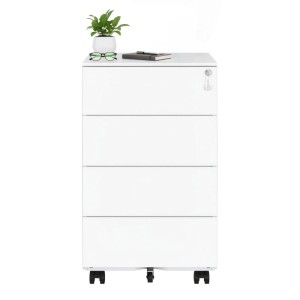 Weißer Songmics Rollcontainer mit 4 Schubladen, abschließbar, 69x45x39 cm. Aktenschrank für Büro.
