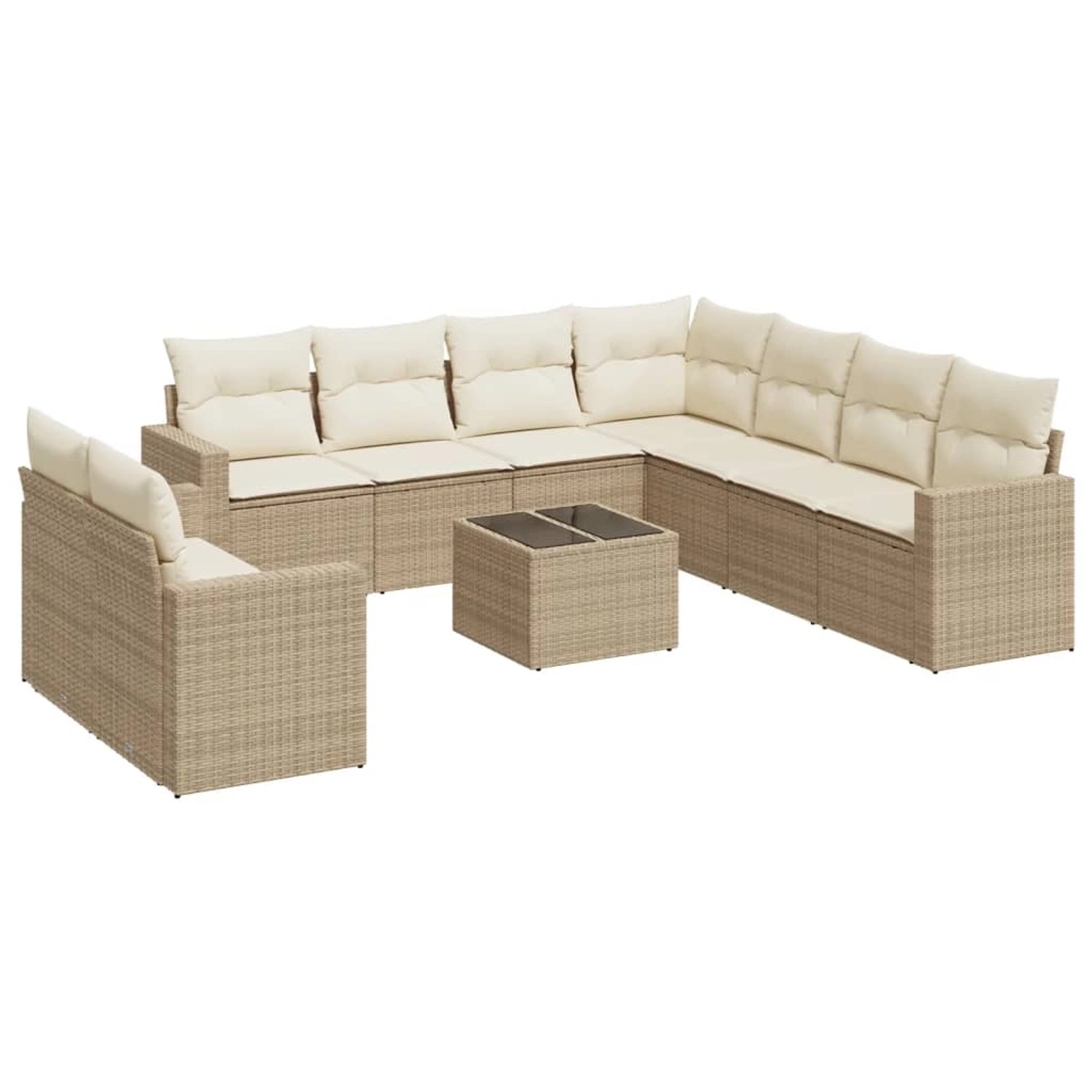vidaXL 10-Tlg Garten-Sofagarnitur mit Kissen Beige Poly Rattan 3219148 günstig online kaufen