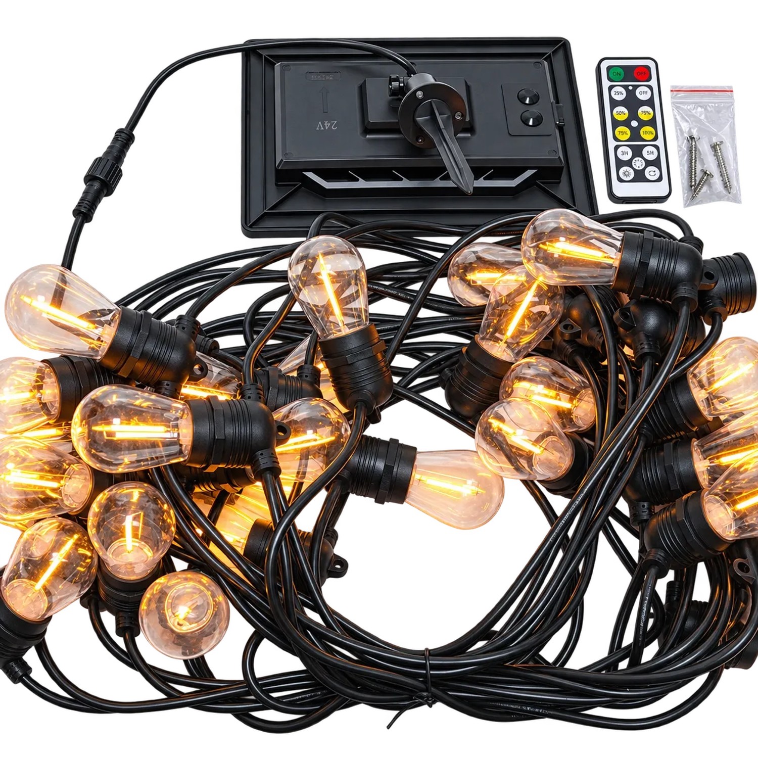 LY Sweden Premium Solar-Lichterkette 50m mit 50 Lampen Integrierter Dimmer und Fernbedienung