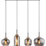 Globo Hängeleuchte, 4-flammig, schwarz/rauchfarben/natur, Pendelleuchte mit Glas-Schirmen.