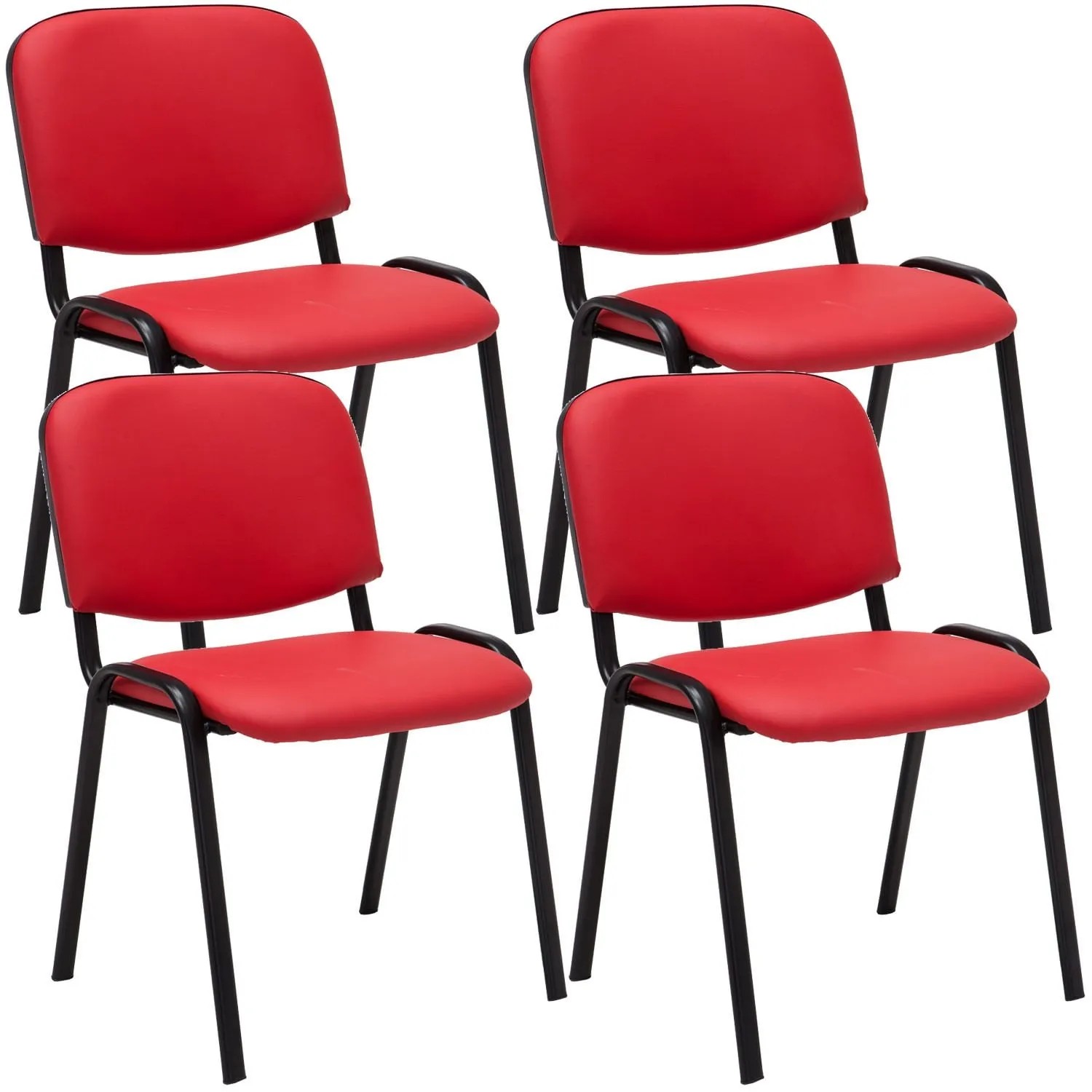 DELUKE 4er Set Besucherstuhl ZAGREB Kunstleder Rot 53x53x83cm Konferenzstuhl Wartezimmerstuhl Bürostuhl