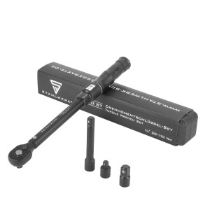 STAHLWERK Drehmomentschlüssel-Set 20-110 Nm mit Adaptern und Verlängerung in Transportbox.
