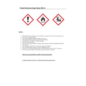 Etikett Bremsenreiniger-Spray mit Gefahrenhinweisen: Reizend, entzündlich, umweltgefährdend.