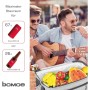 Graue Bomoe Kühltasche (45L) mit Lebensmitteln, ideal für Picknick und Camping.