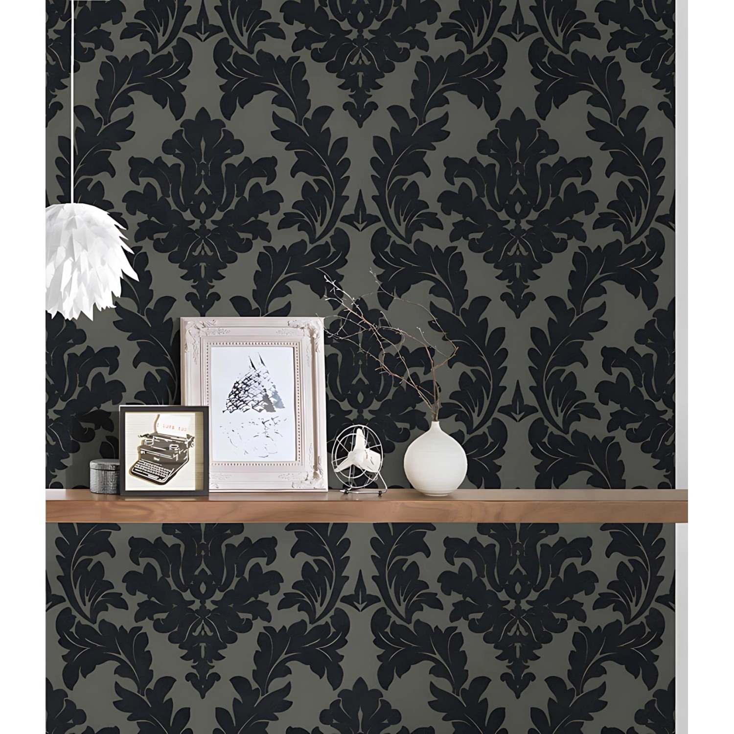 Barock Tapete in Silber, Schwarz und Grau mit Ornament Muster von PROFHOME.
