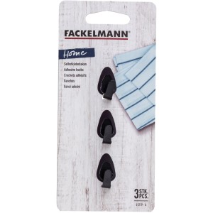 Fackelmann Ovalklebehaken, 3er-Set, schwarz-matte Küchenhelfer zur Wandmontage.