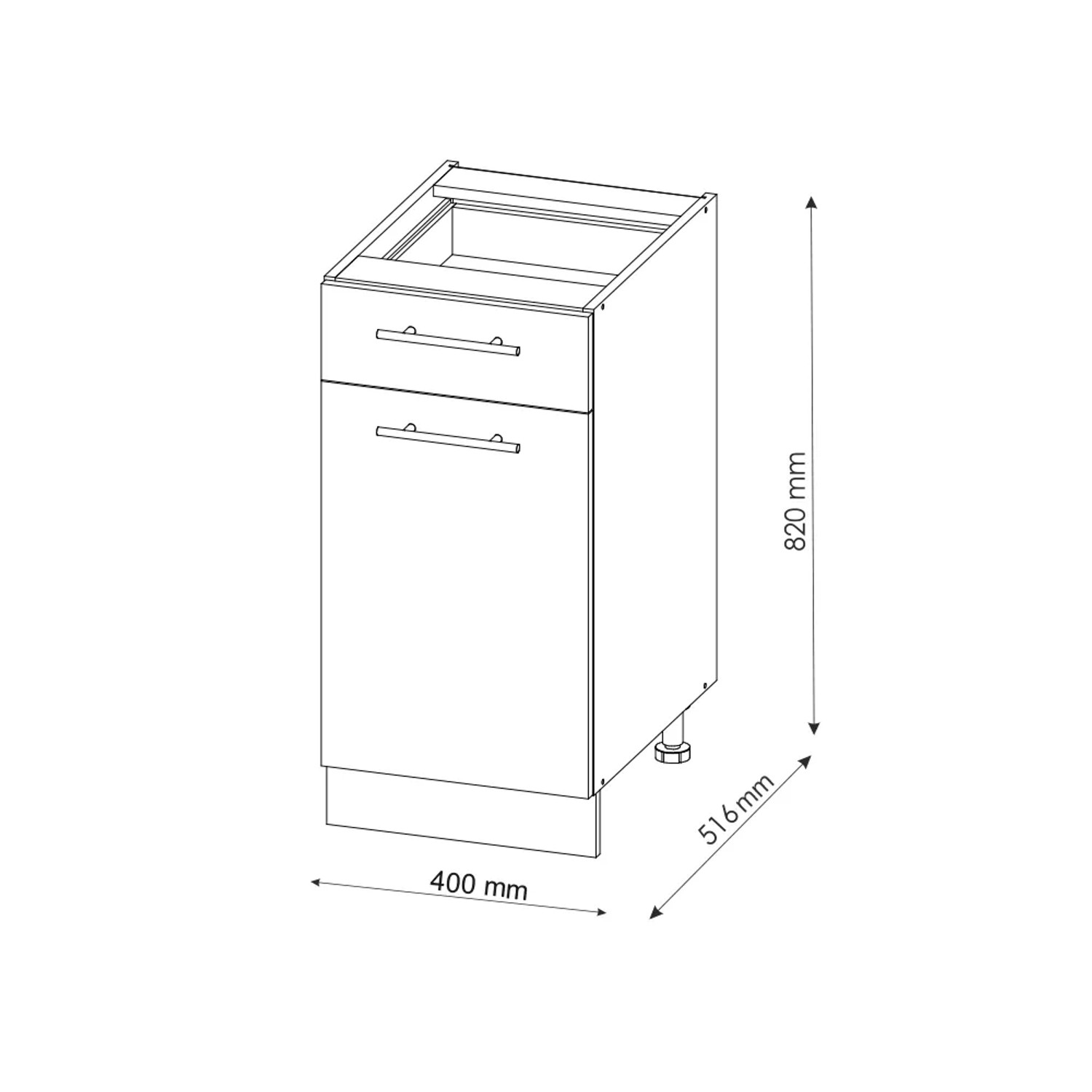 Küchenunterschrank Fame-Line, 40 cm breit, Anthrazit/Weiß, ohne Arbeitsplatte, mit Schublade.