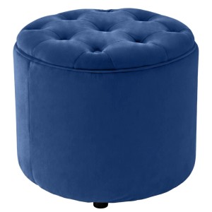 CLP Sitzhocker Pantin: Blauer runder Samt-Hocker mit Knopfheftung und Stauraum.