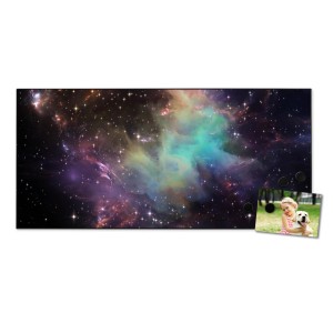 Banjado Magnettafel 78x37cm mit Weltall-Motiv, schwarze Magnetwand inkl. Magnete und Foto.