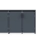 Anthrazitfarbene Mülltonnenbox für 3 Tonnen, aus Metall mit drei Türen und Griffen.