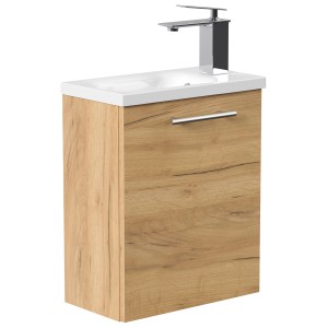 Posseik Badmöbel Pieni Slimline, 40 cm, Eiche Gold, mit Waschbecken und Armatur.