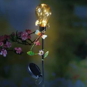 Marelida LED Solar Gartenstecker Libelle Erdspieß Glühbirne Für Garten Balkon H  84cm