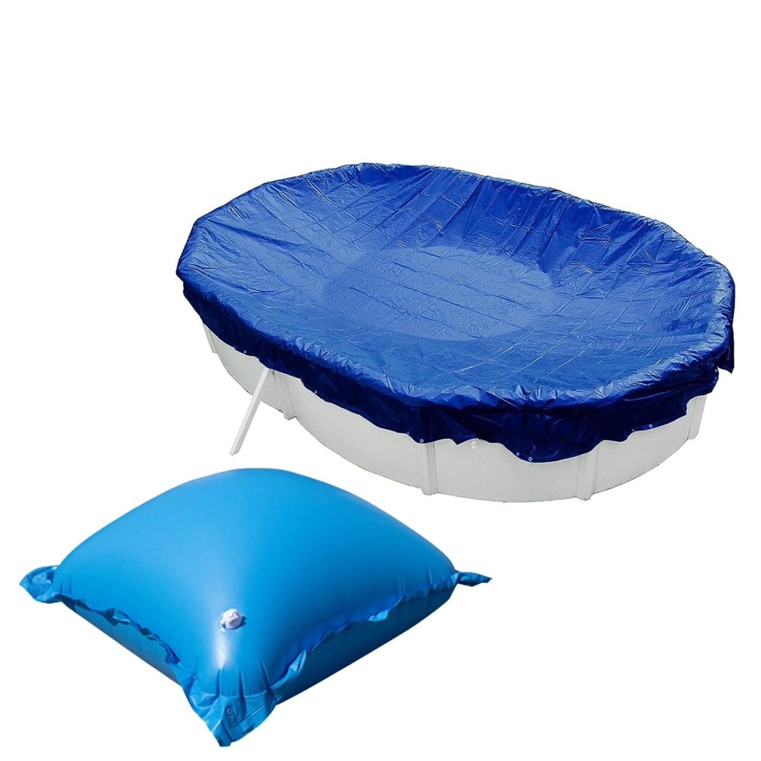 Evolution Abdeckplane mit 20 Luftkissen SET Oval 700x420cm Blau Übermaß Winter Pool