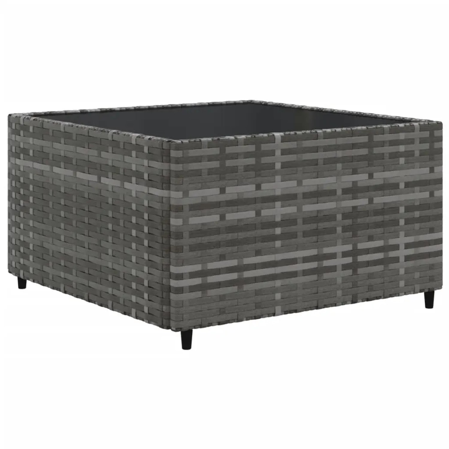 Grauer vidaXL Gartenmöbel-Couchtisch aus Polyrattan mit Glasplatte, Teil der 10-tlg. Sofagarnitur.