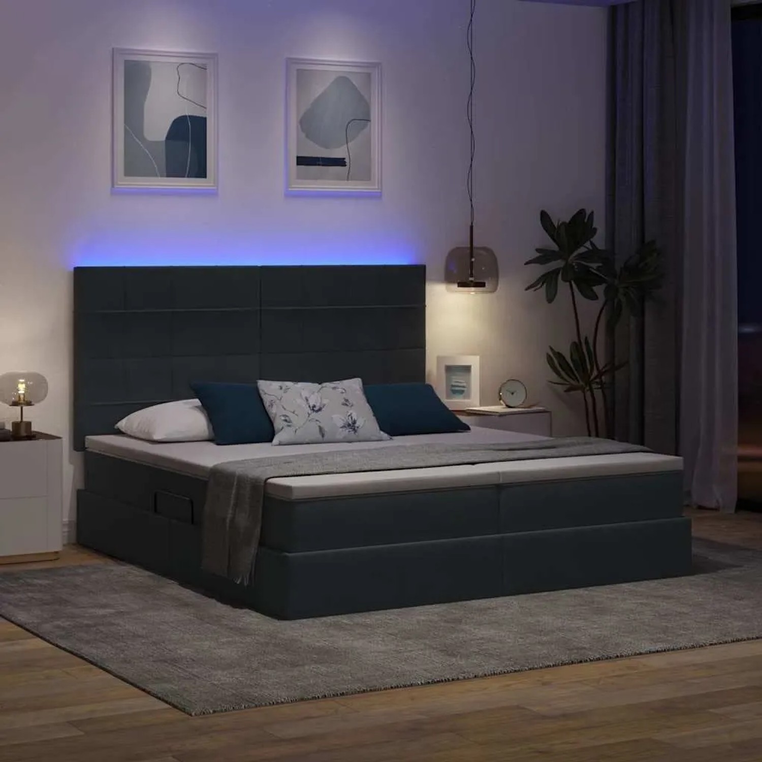 vidaXL Bett mit LED-Lichtleisten Dunkelgrau 200 x 200 cm Samt 3372888_6
