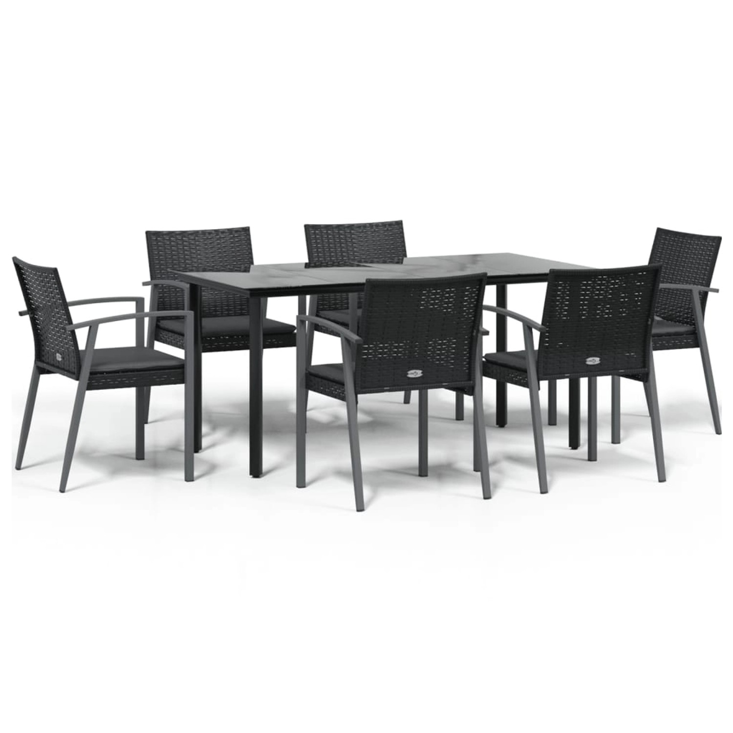 vidaXL 7-Tlg Garten-Essgruppe mit Kissen Poly Rattan und Stahl 3186996