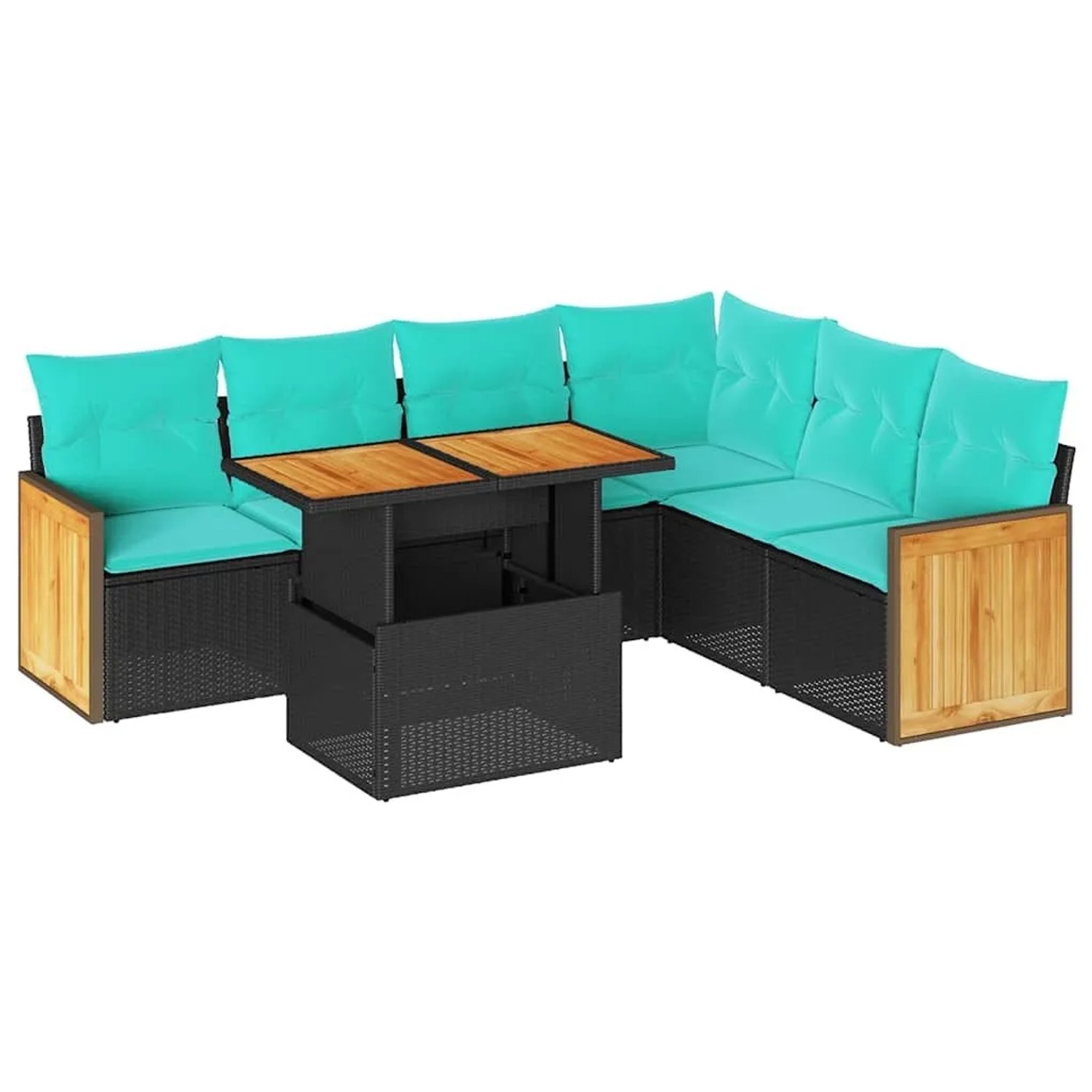vidaXL 7 Tlg Garten-Sofagarnitur mit Kissen Schwarz Poly Rattan 3327718