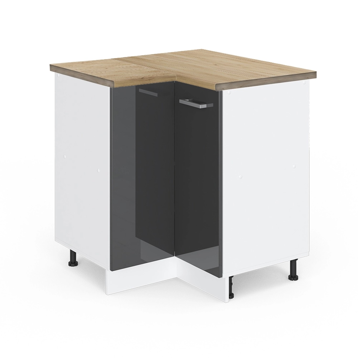 Vicco Eckunterschrank R-Line Anthrazit Hochglanz/Weiß 76 cm AP Eiche