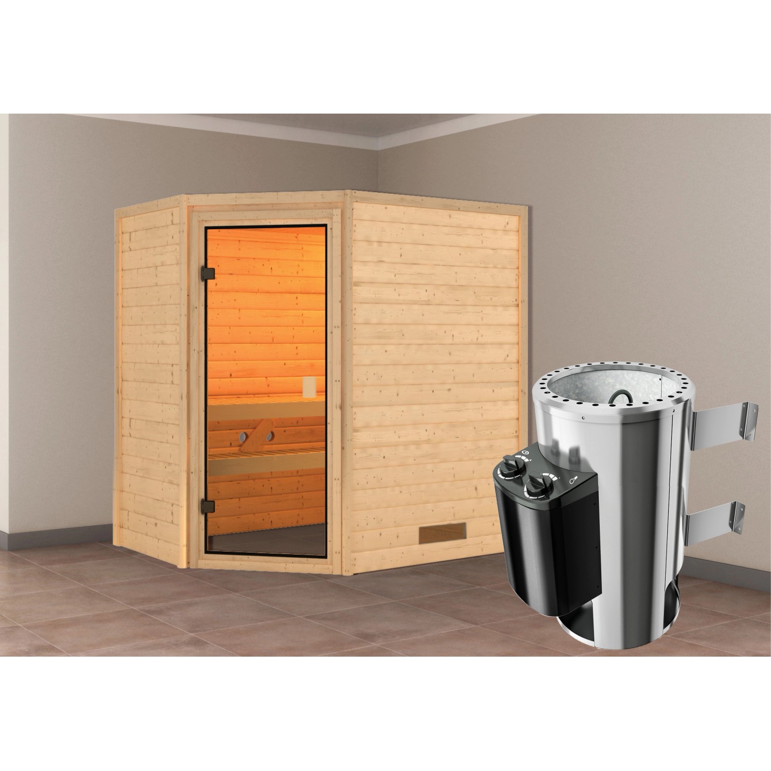 Karibu Sauna Jella mit Ofen intergrierte Stg.Natur