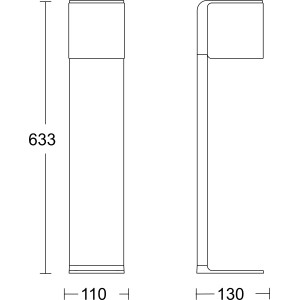 Skizze der Steinel LED-Außenleuchte GL 80 C in Anthrazit, Maße und Ansichten der smarten Wegeleuchte.