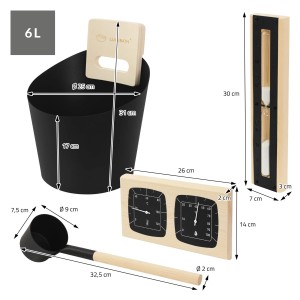 LuxeBath Saunazubehör Aluminium Eimer Kelle Thermo-Hygrometer Sanduhr