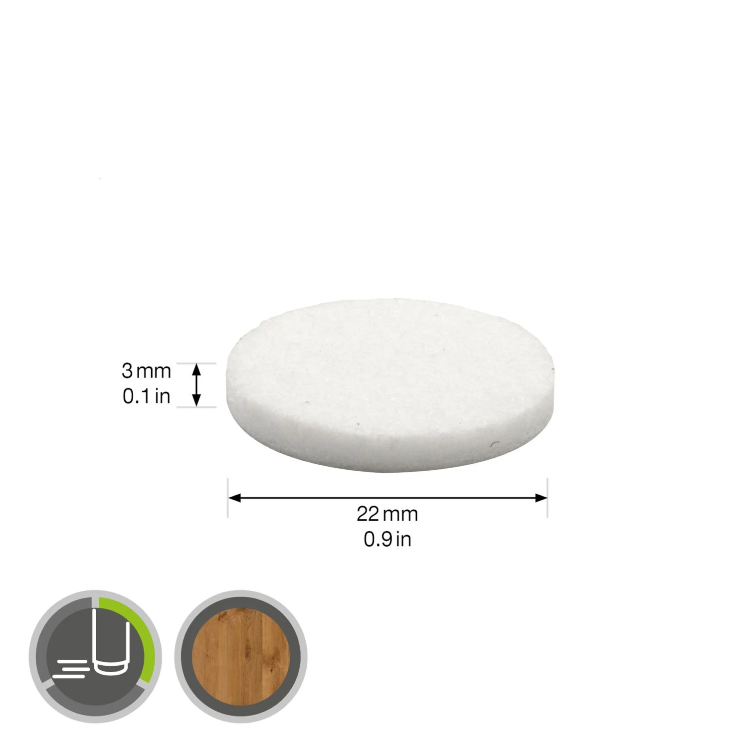 Wagner Softfilz-Pads, 22mm, weiß, 24er-Set. Möbelgleiter für empfindliche Oberflächen.