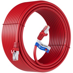 Rotes hb-digital CAT 7 LAN Kabel, 15m, mit RJ45 Stecker, doppelt geschirmt.