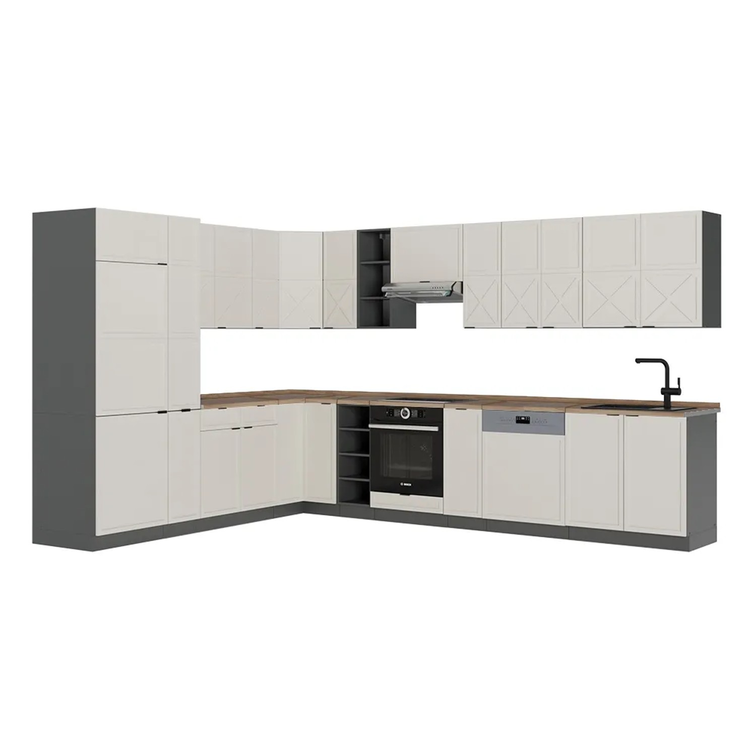 Vicco Fame-Line Eckküche GrauBeige/Anthrazit 347 x 257 cm AP Eiche ohne E-Geräte