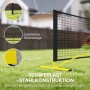 Schwarzes Pickleball Netz mit gelbem A-förmigem Metallrahmen auf Gras. Zeigt stabile Stahlkonstruktion und Stützstange.