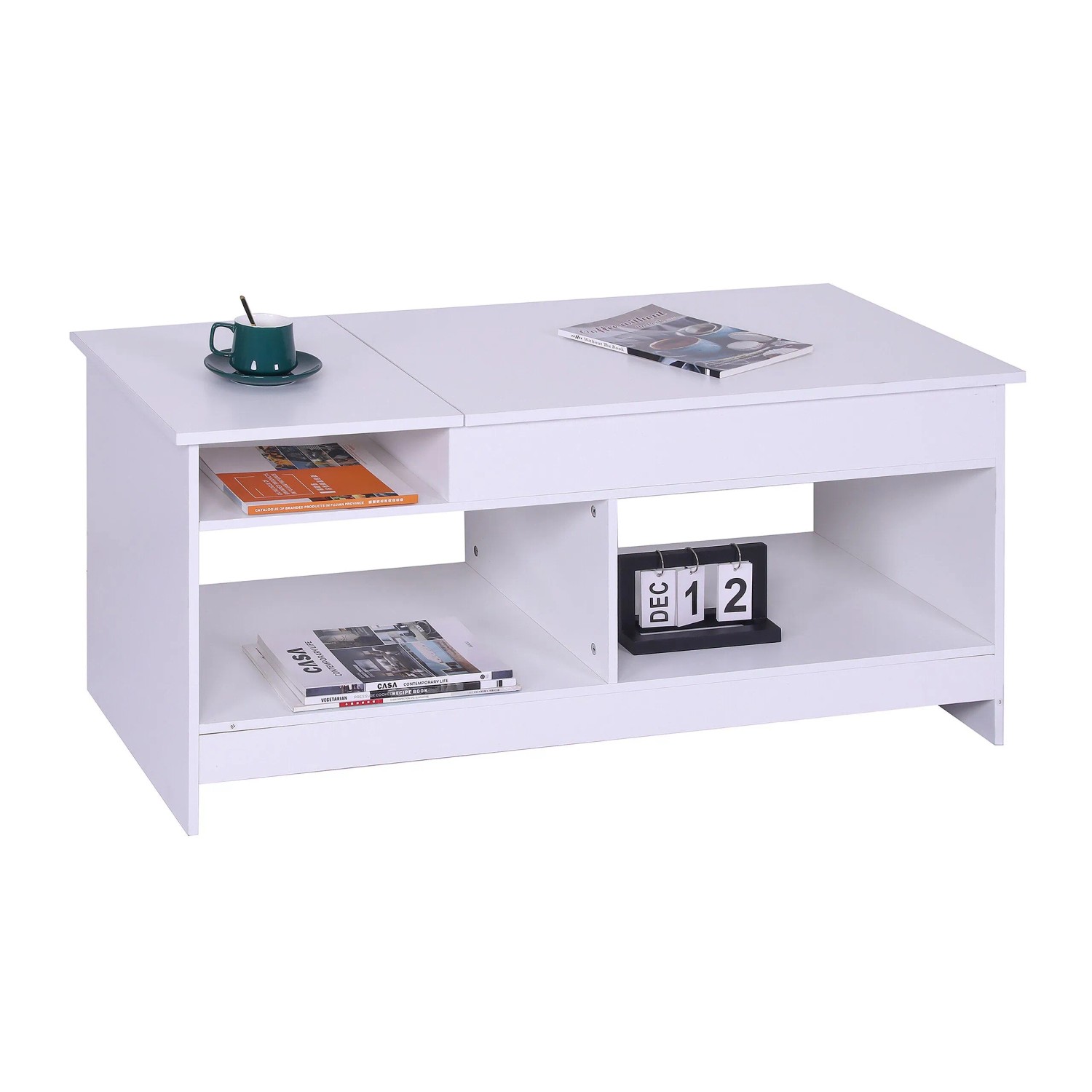 Relaxdays Couchtisch Holzwerkstoff Eisen Weiß Höhenverstellbar Aufklappbar 50 cm x 110 cm x 50 cm 22,8 kg