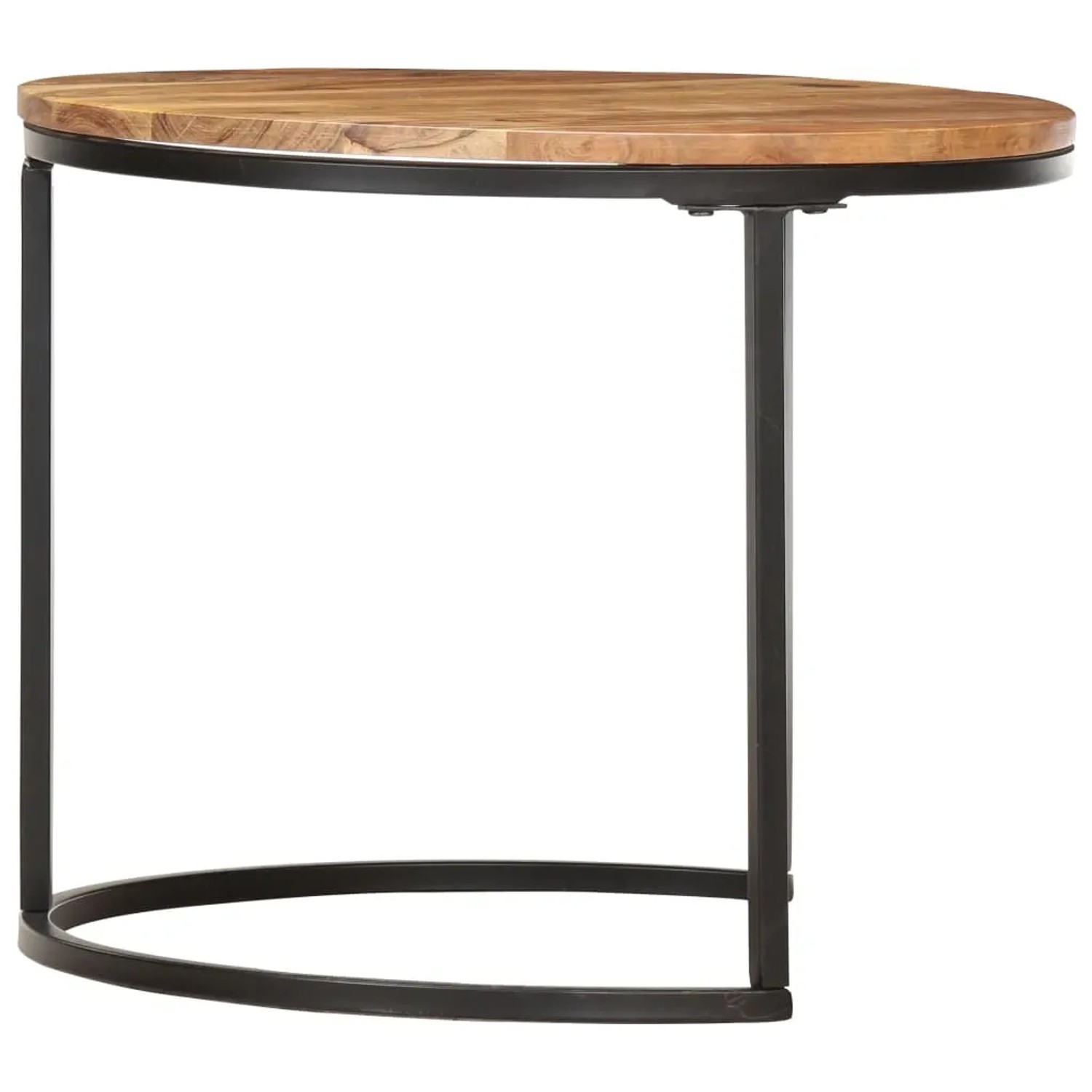 vidaXL Satztisch aus Akazie, 1 von 3 Tischen, Holz mit schwarzem Metallgestell.