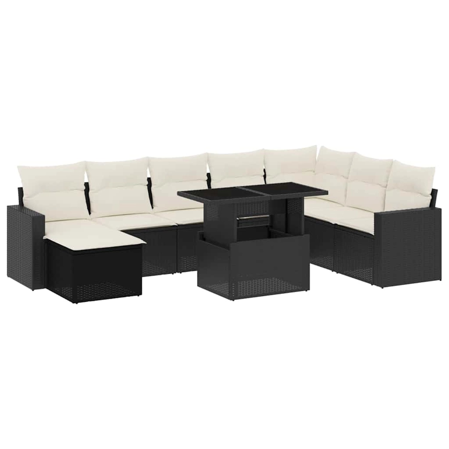vidaXL 9-Tlg Garten-Sofagarnitur mit Kissen Schwarz Poly Rattan 3267466