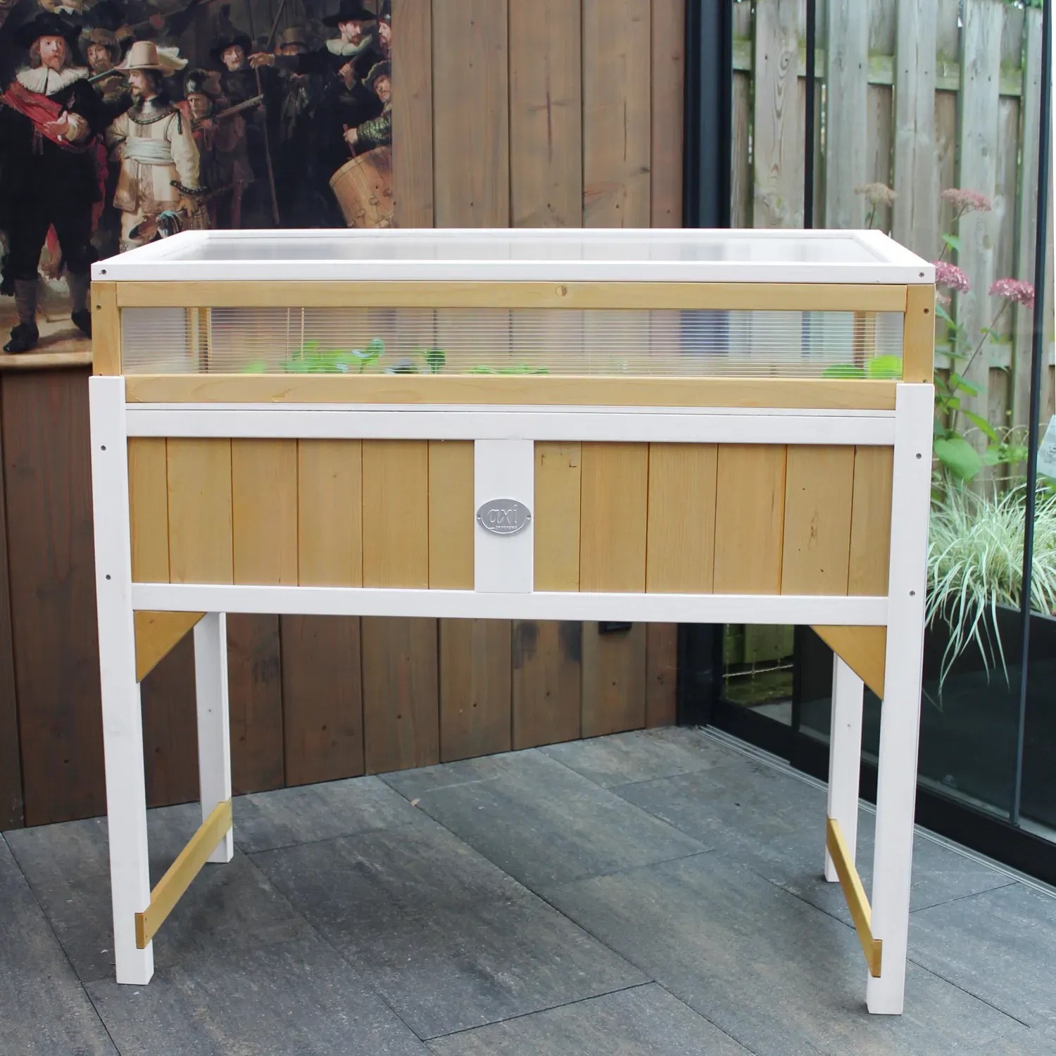 Axi Hochbeet mit Gewächshaus, braun-weiß, 120x54x120 cm. Holz-Hochbeet mit Aufsatz.