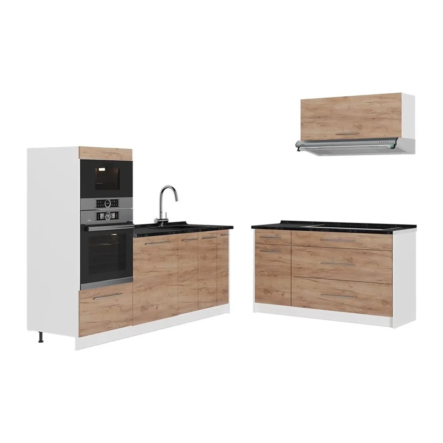 Vicco Küchenzeile Fame-Line Goldkraft Eiche/Weiß 340 x 154 ohne Arbeitsplatte Art Nr 62937