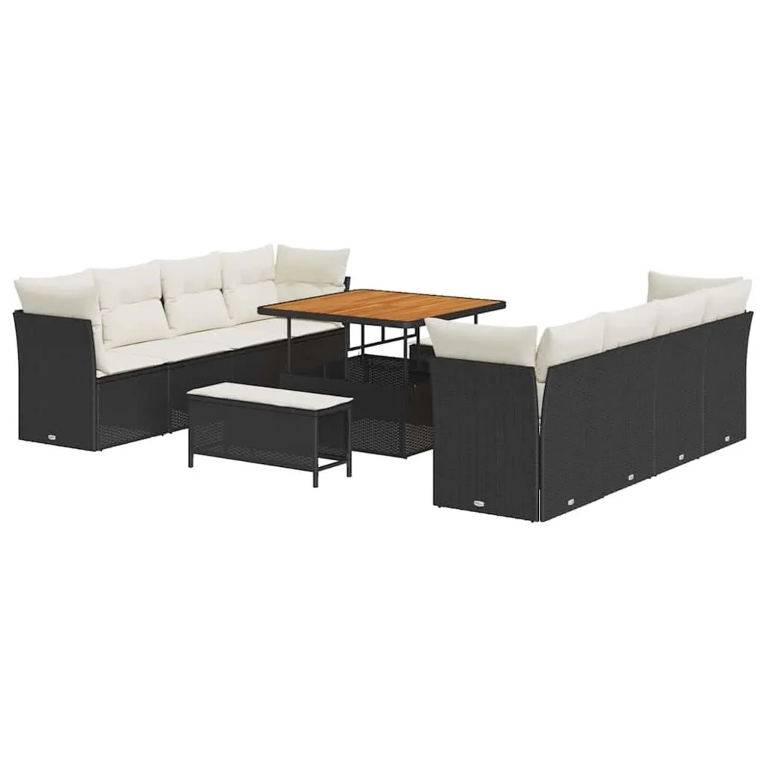 vidaXL Gartensofa-set mit Kissen 11-Tlg Schwarz und Creme Poly-Rattan 33634 günstig online kaufen