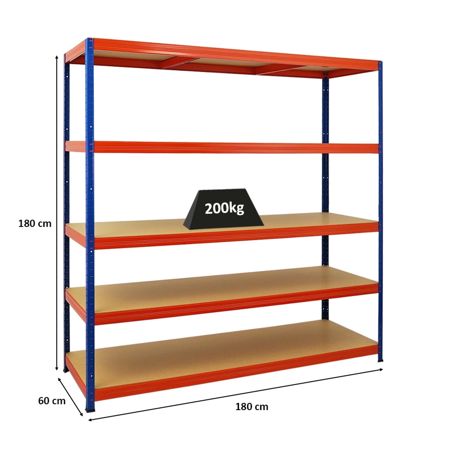 PROREGAL Schwerlastregal Giant Elephant, 180x180x60cm, blau-orange mit 5 Böden.