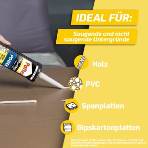 Pattex Power Montagekleber Kartusche für Holz, PVC, Span- und Gipskartonplatten.