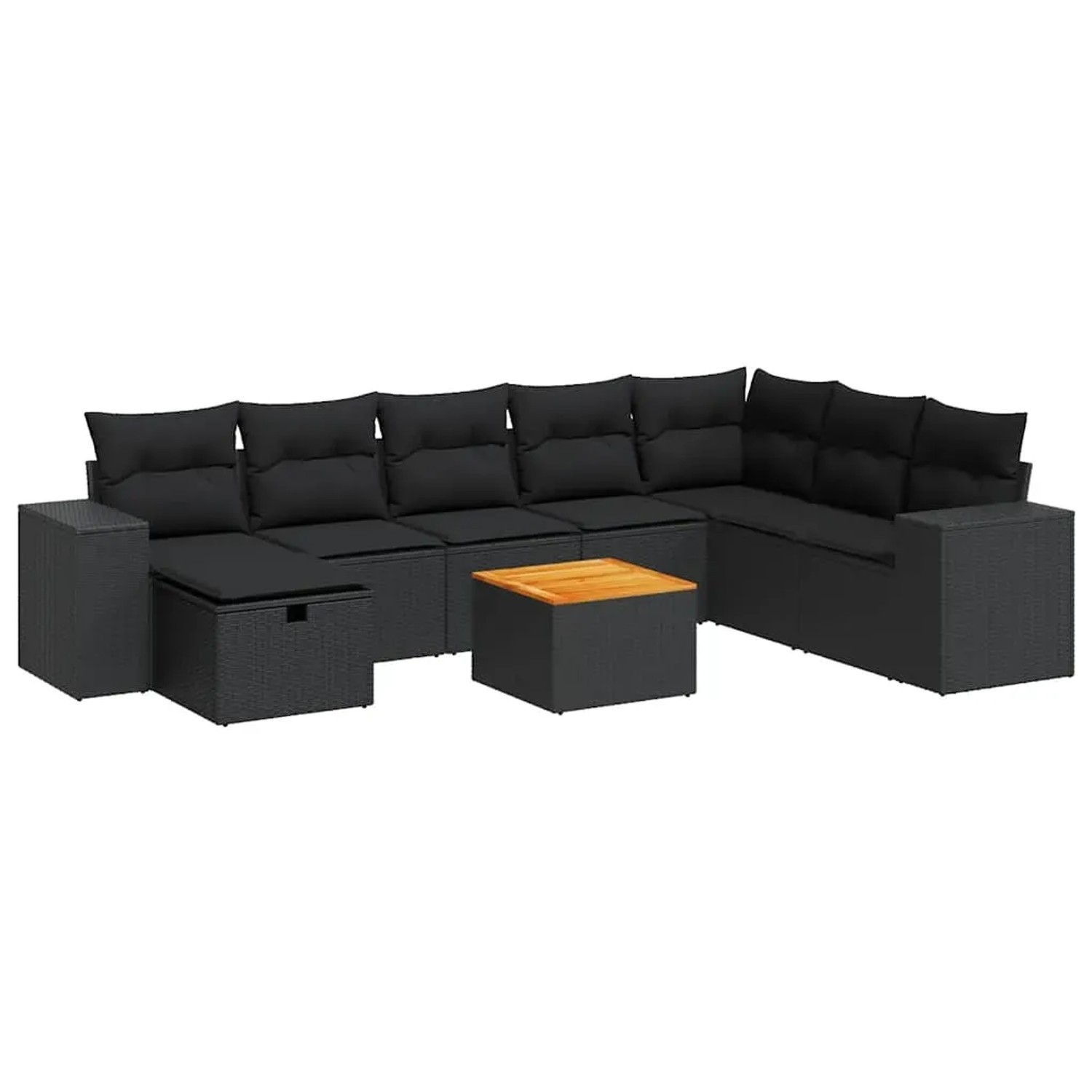 vidaXL 9-Tlg Garten-Sofagarnitur mit Kissen Schwarz Poly Rattan 3325884