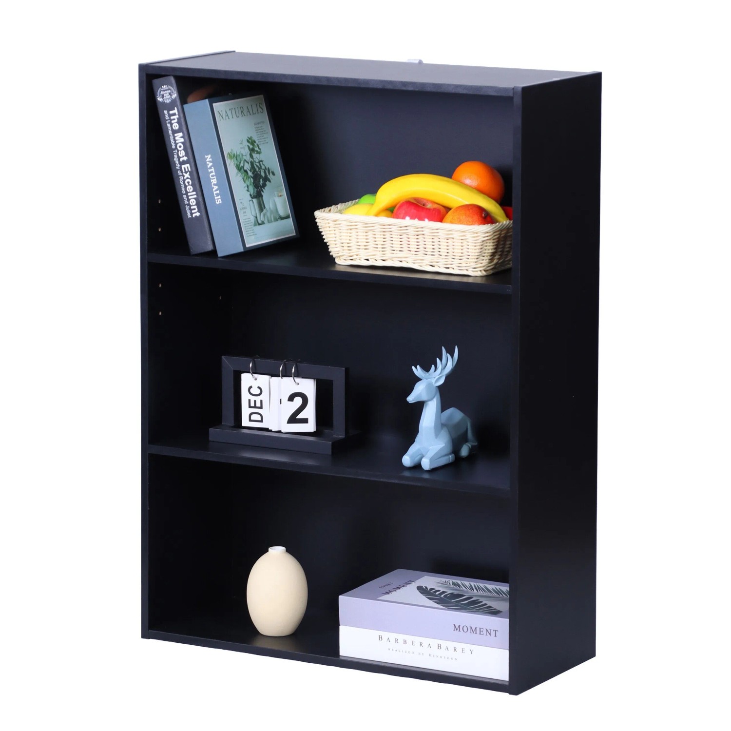 Relaxdays Bücherregal Holzwerkstoff Schwarz Verstellbar 82 cm x 60 cm x 24 cm