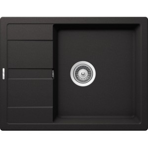 Schwarze Respekta Granitspüle Nashville, 65x50 cm, mit Abtropffläche und Siebkorb.